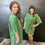 Green Marbled Soft Studded Shirt Dress