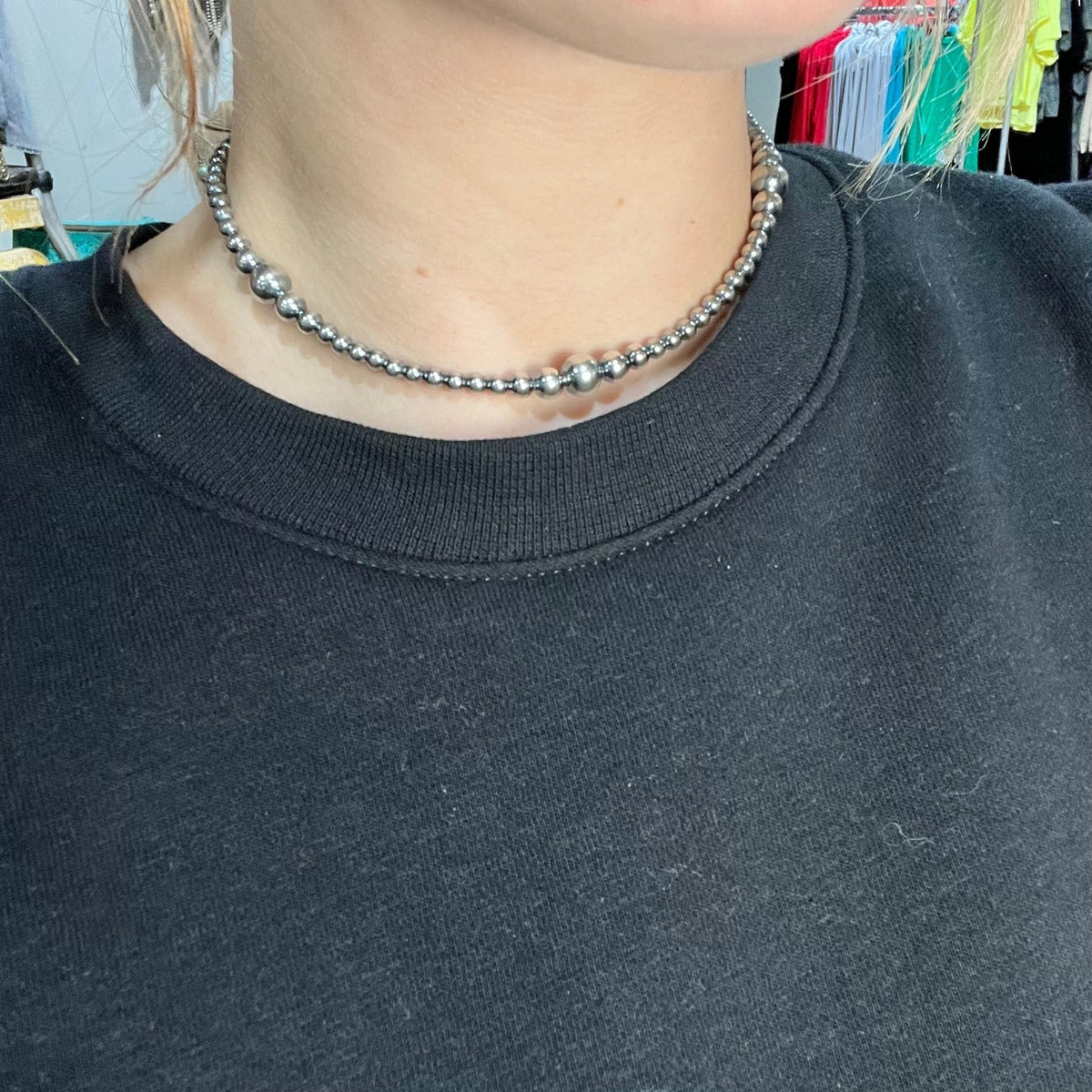14 inch 4, 5, 6, & 8mm Navajo Pearl Sterling Silver Necklace - Country Lace Boutique