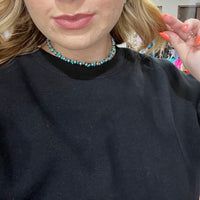 14 inch 6mm Navajo Pearl & Turquoise Patterned Sterling Silver Necklace - Country Lace Boutique