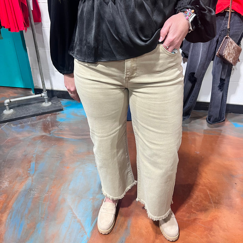 Risen Khaki High Rise Tummy Control Wide Leg Pants – Luscious Boutique