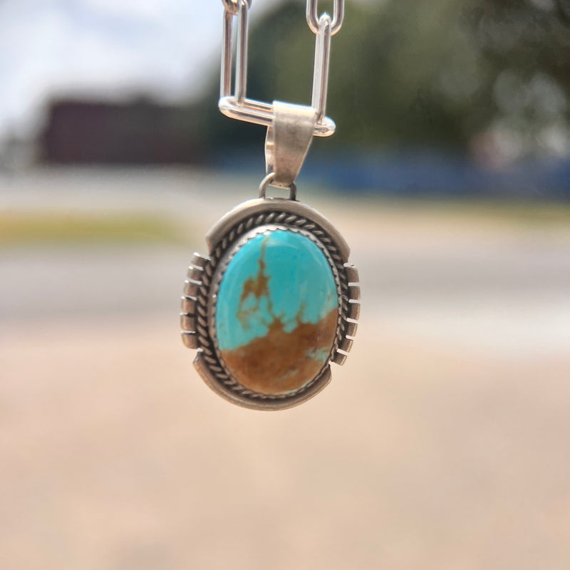 Oval Turquoise Lots of Matrix Genuine Necklace Pendant