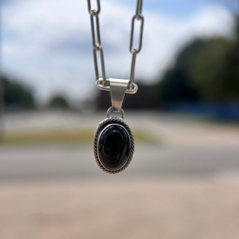 Oval Black Onyx Dainty Genuine Necklace Pendant