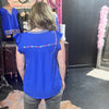 Royal Blue Ruffle Sleeve Savannah Jane Embroidered Top