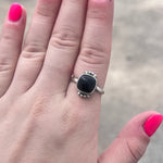 Square Black Onyx with Ball Detail Genuine Ring