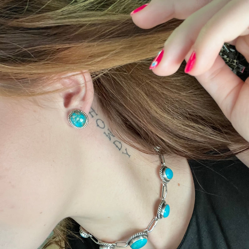 Unique Turquoise with Rope Detail Post Stud Genuine Earrings