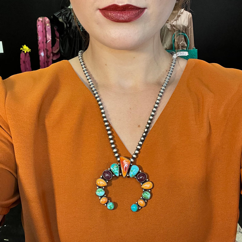 Sonoran, Orange and Purple Spiny Oyster Naja Genuine Necklace  Pendant