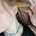 Dainty Turquoise with Rope Detail Post Stud Genuine Earrings