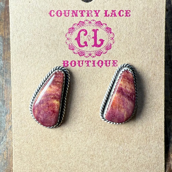 Unique Purple Spiny with Rope Detail Post Sterling Silver Earring