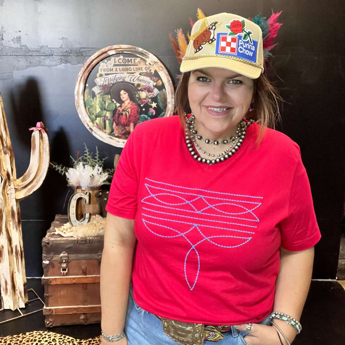 Red and Blue Boot Stitch T-shirt / Small