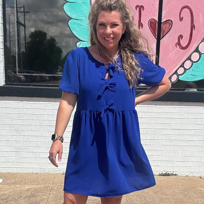 Royal Blue Bubble Sleeve Tie Front Knee Length Dress Country Lace Boutique Royal Blue Bubble Sleeve Tie Front Knee Length Dress Country Lace Boutique