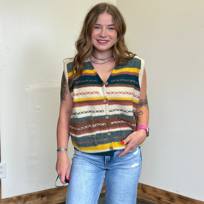colorful striped sweater vest
