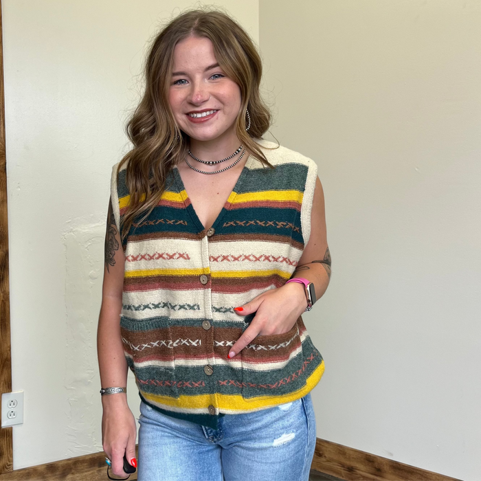 colorful striped sweater vest