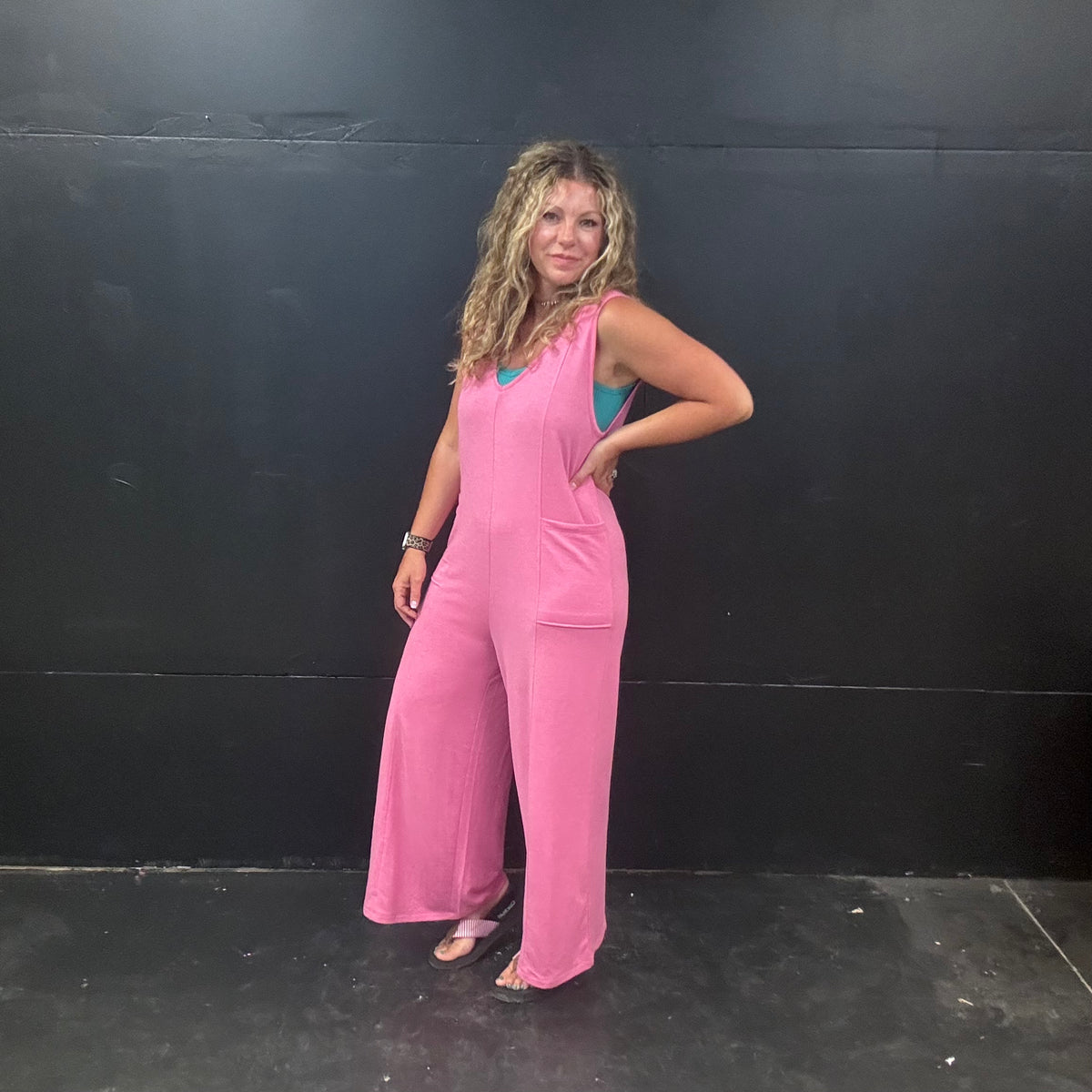 Pink Sleeveless Romper Jumpsuit w/ Pcokets78