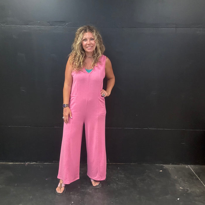 Pink Sleeveless Romper Jumpsuit w/ Pcokets88