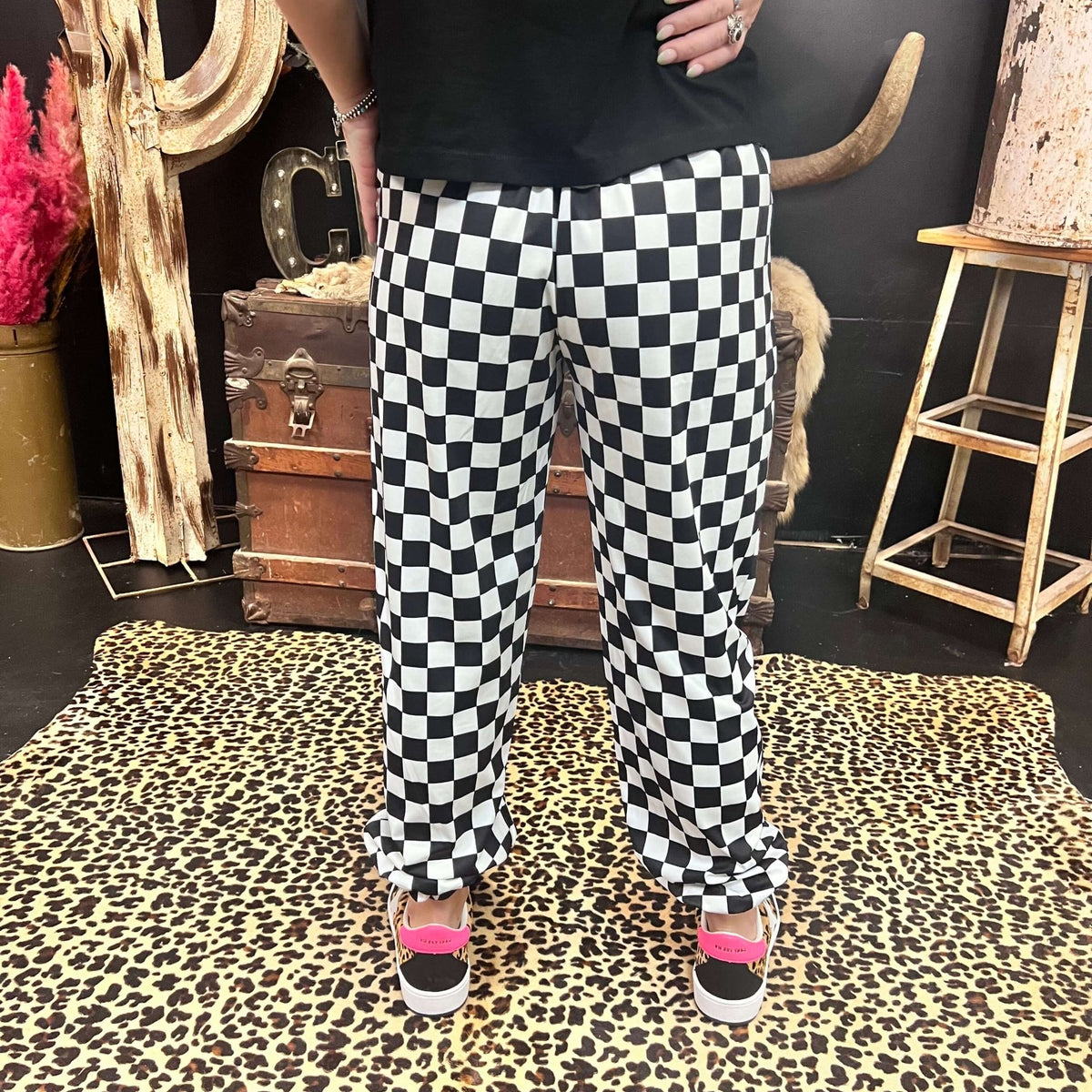 Around The Track Checkered Joggers - Country Lace Boutique