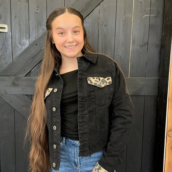 Black Denim with Leopard Jacket - Country Lace Boutique