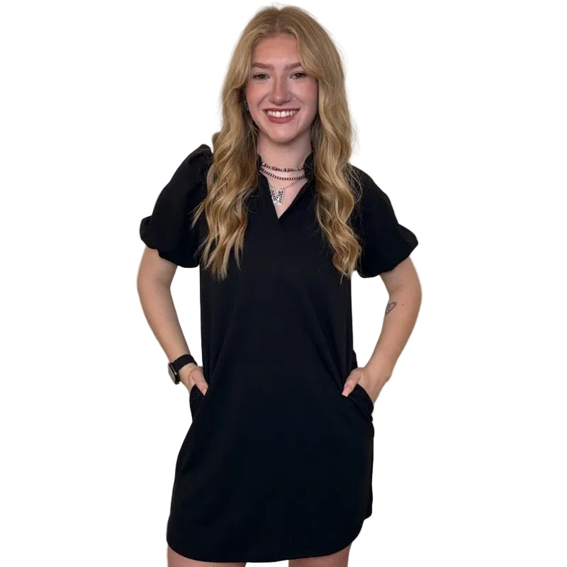 Black Mandarin Collar V Neck Puff Sleeve Short Knee Length Dress w/ Po Country Lace Boutique Black Mandarin Collar V Neck Puff Sleeve Short Knee Length Dress w/ Po Country Lace Boutique