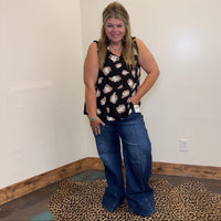Black & Mocha Leopard V Neck Sleeve Less Ruffle Top - Country Lace Boutique