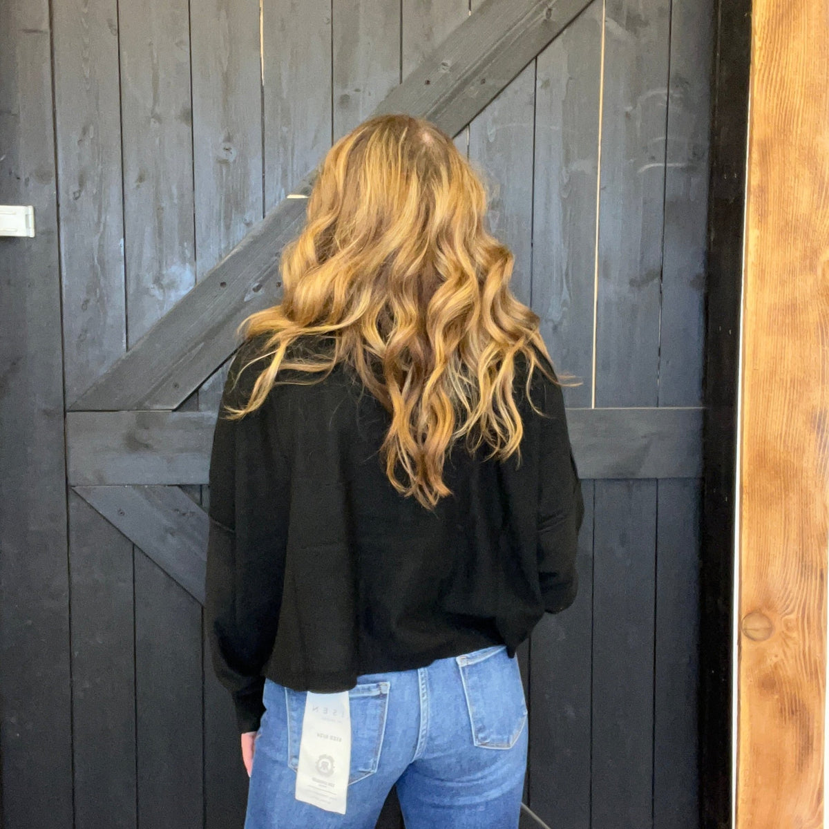 Black Super Soft Inside Out Crop Long Sleeve Sweater - Country Lace Boutique