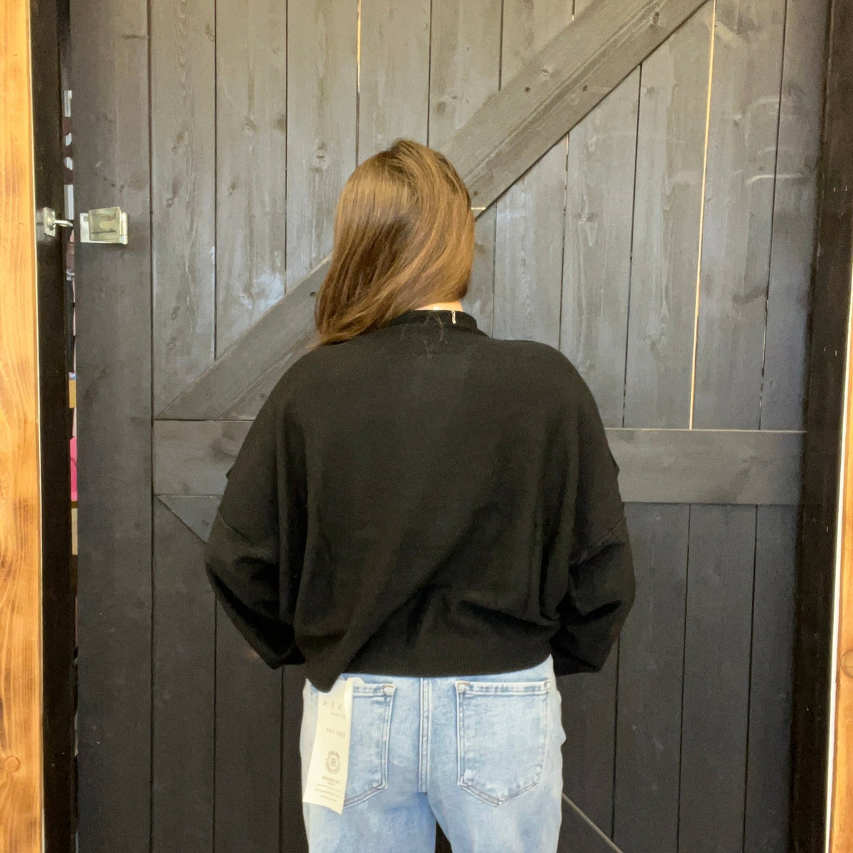 Black Super Soft Inside Out Crop Long Sleeve Sweater - Country Lace Boutique