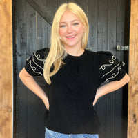 Black Western Ruffle Sleeve Top - Country Lace Boutique