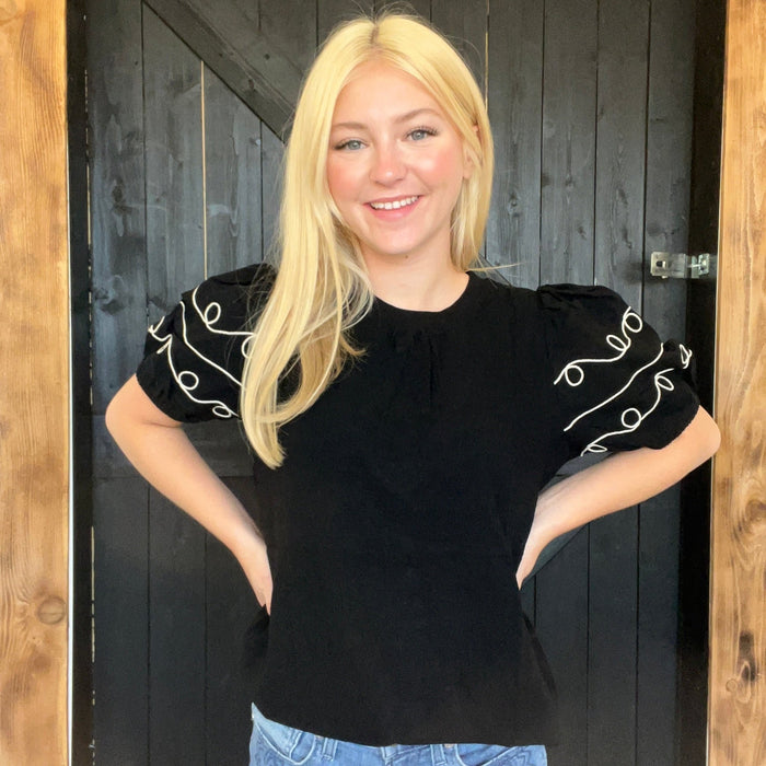 Black Western Ruffle Sleeve Top - Country Lace Boutique