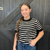 Black & White Strip Short Sleeve Crew Neck Shirt - Country Lace Boutique