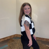 Black & White V Neck Checker Sweater Vest - Country Lace Boutique