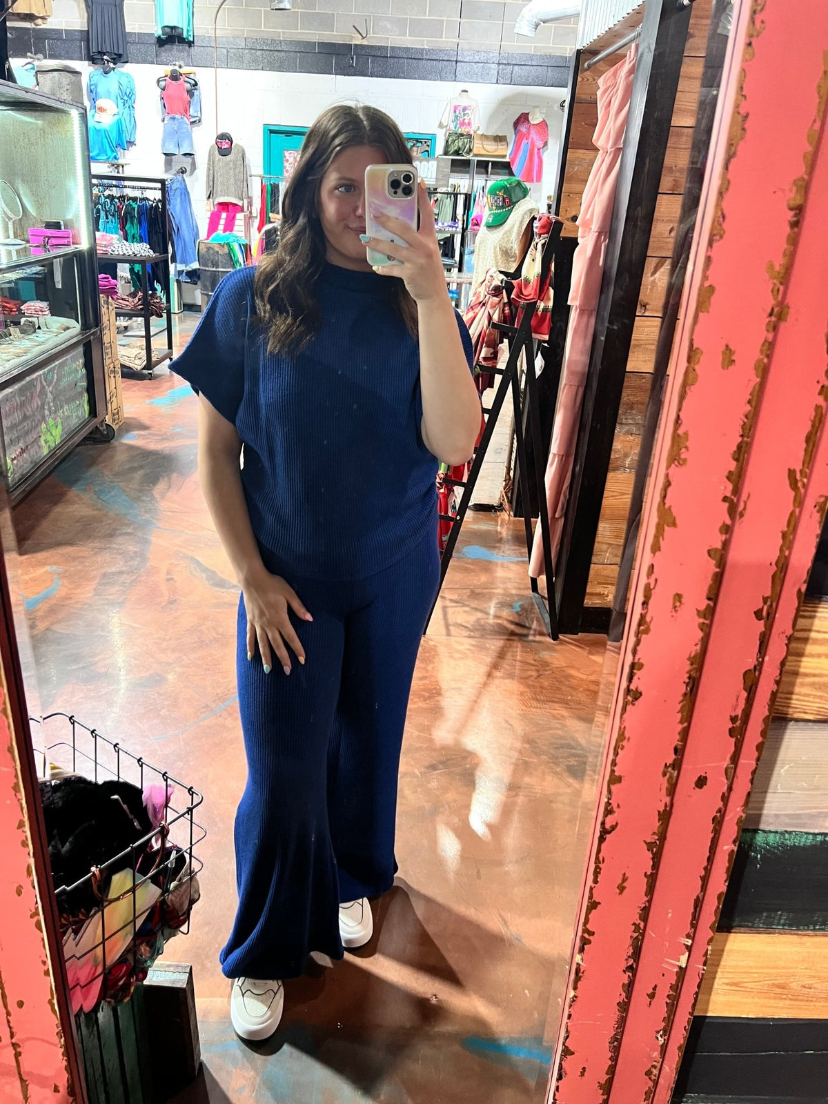 Blue Waffle Dolman Sleeve Top - Country Lace Boutique