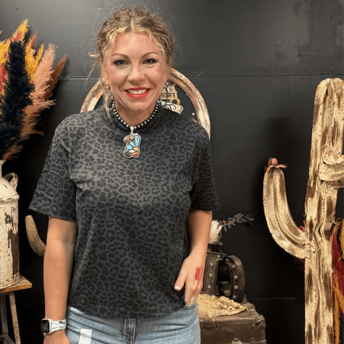 Boxy Black Animal Print Crop Top - Country Lace Boutique