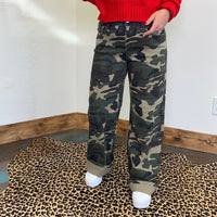 Camo Mid Rise Fit Straight Wide Risen Jeans - Country Lace Boutique