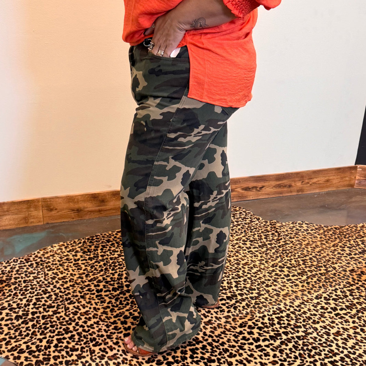 Camo Mid Rise Fit Straight Wide Risen Jeans - Country Lace Boutique