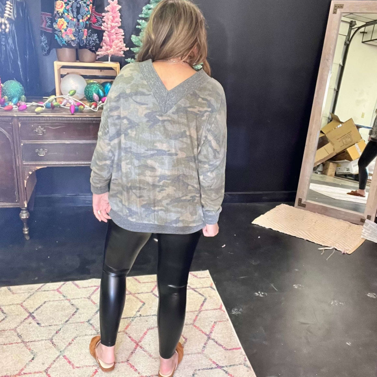 Camo Soft V Neck Top - Country Lace Boutique