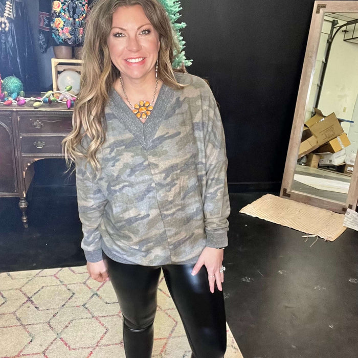 Camo Soft V Neck Top - Country Lace Boutique