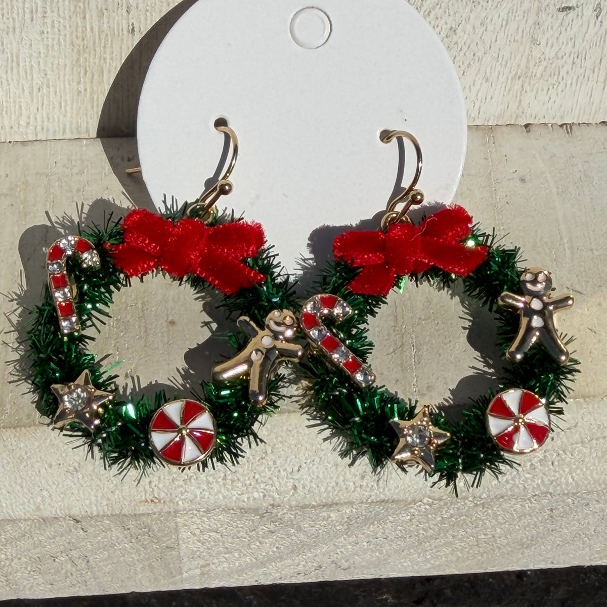 Christmas Wreath Dangle Fashion Earrings - Country Lace Boutique