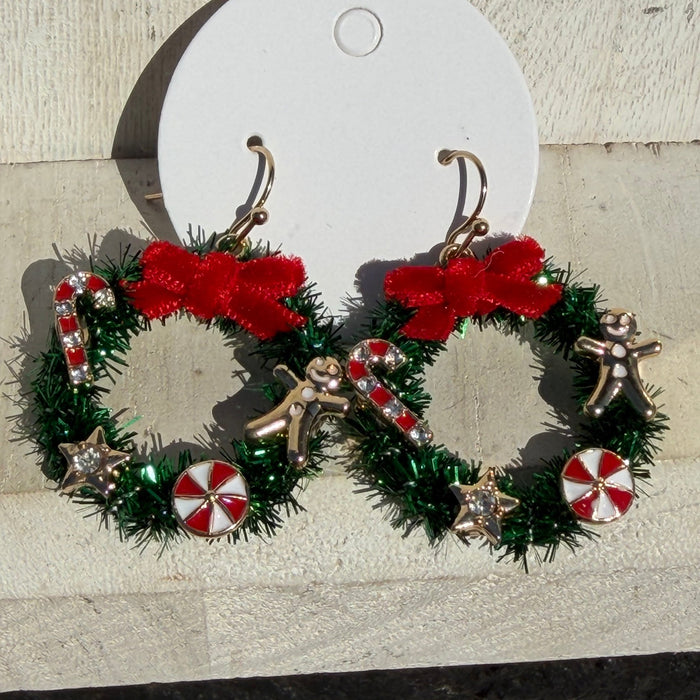 Christmas Wreath Dangle Fashion Earrings - Country Lace Boutique