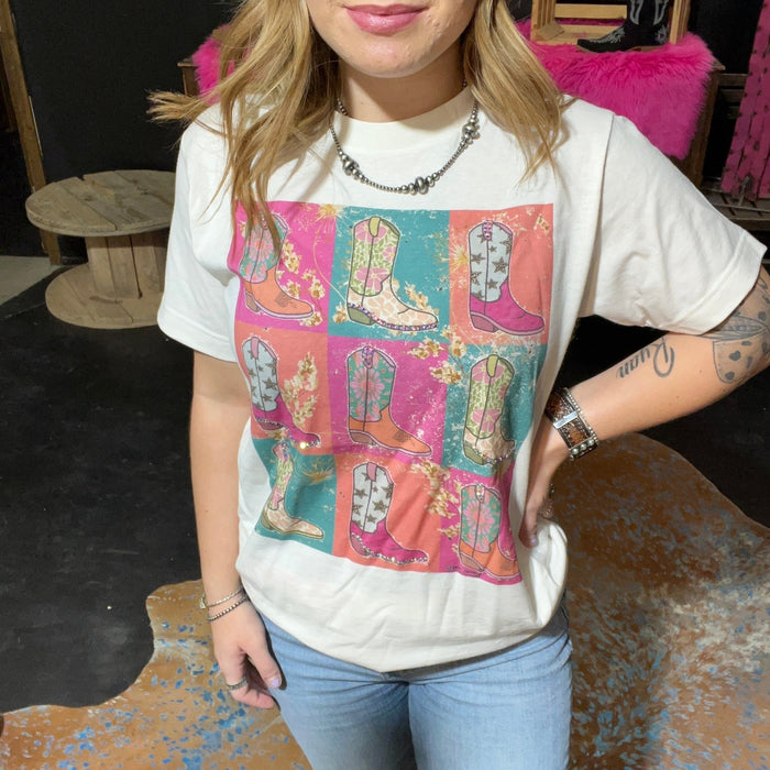 Colorful Cowboy Boot Bling T-Shirt size 2XL - Country Lace Boutique