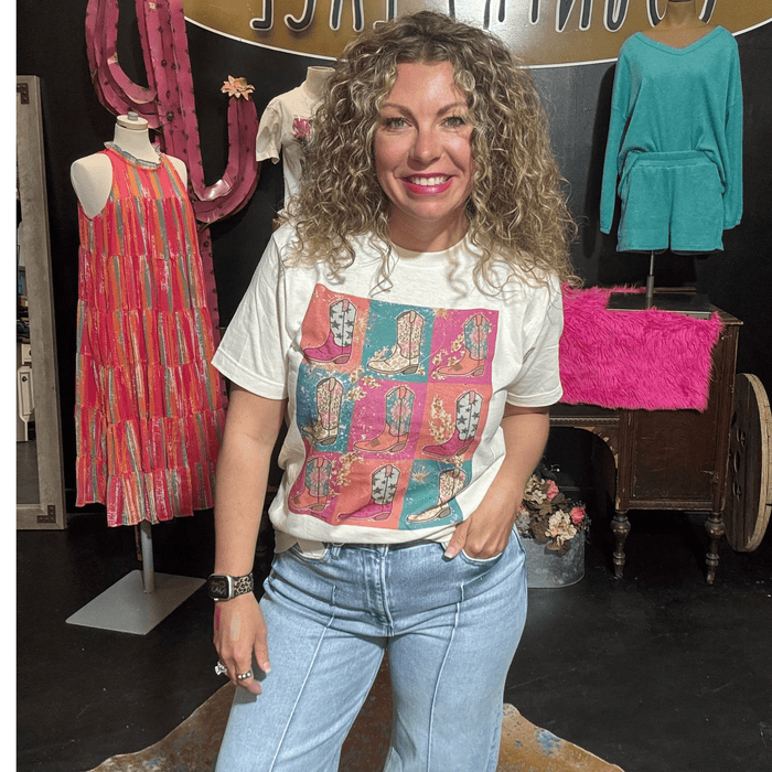 Colorful Cowboy Boot T-Shirt - Country Lace Boutique