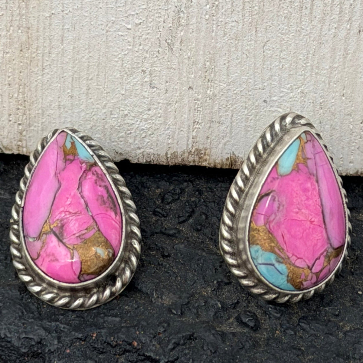 Cotton Candy Tear Drop Rope Detail Post Genuine Sterling Silver Earring - Country Lace Boutique