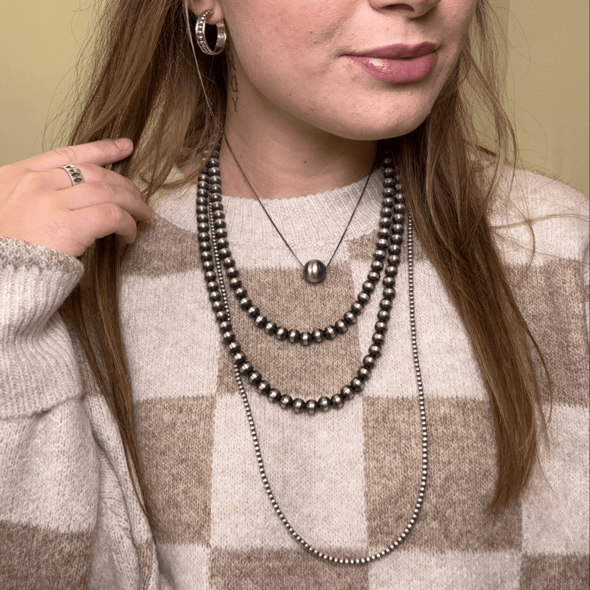 Cream & Beige Checkered Soft Sweater - Country Lace Boutique