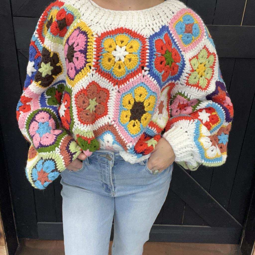 Crochet Flower Crop Sweater - Country Lace Boutique