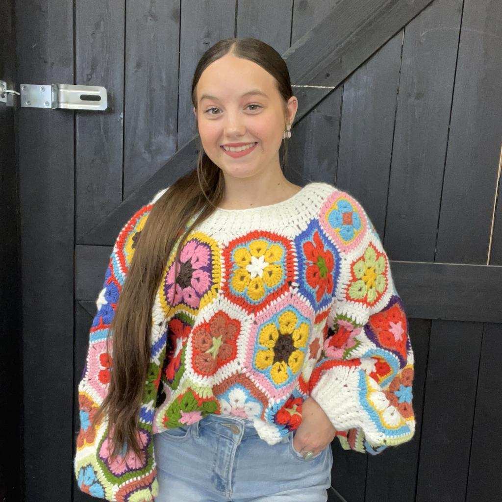 Crochet Flower Crop Sweater - Country Lace Boutique