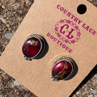 Dahlia Rose Oval W/ Ball Detail Post Genuine Sterling Silver Earring - Country Lace Boutique