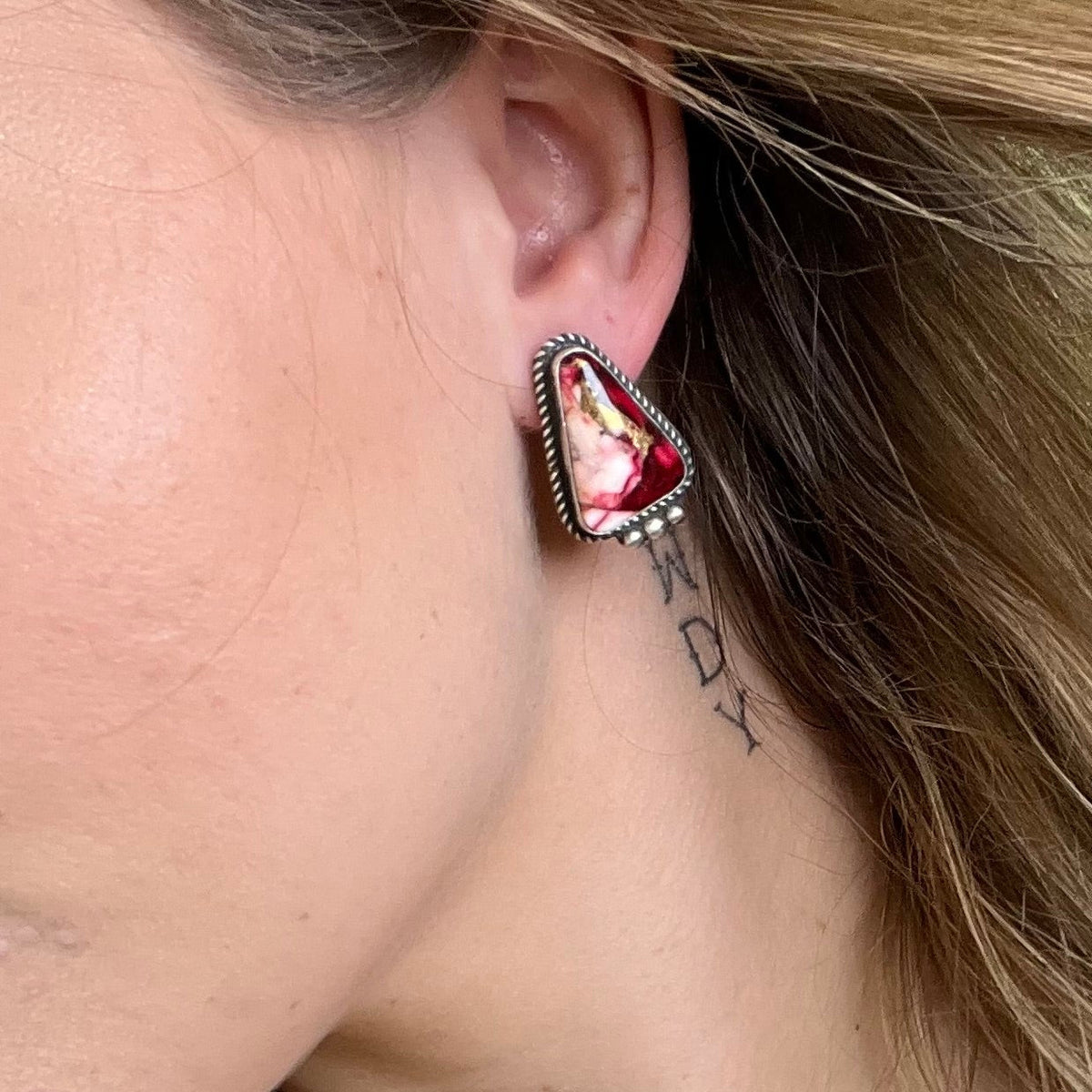 Dahlia Rose Triangle W/ Ball Detail Post Genuine Sterling Silver Earring - Country Lace Boutique
