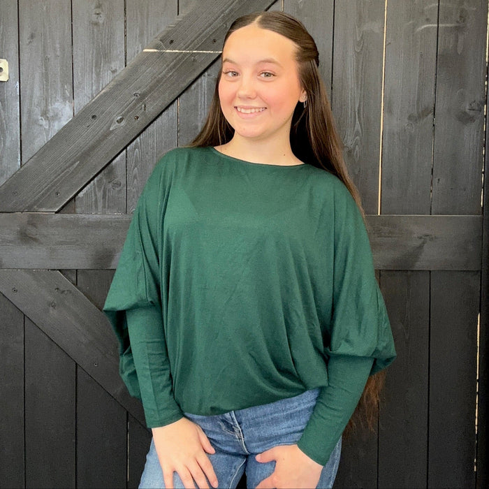 Dark Green Dolman 3/4 Sleeve Shirt - Country Lace Boutique