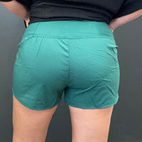 Dark Green High Waisted Athletic Shorts with Zip Waist Pocket - Country Lace Boutique