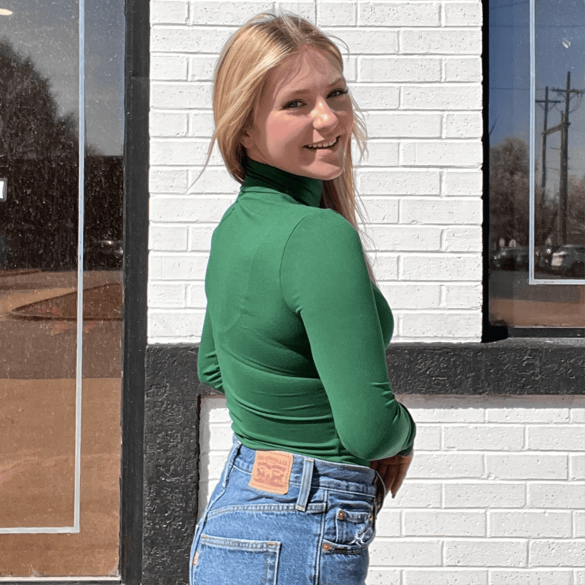 Dark Green Mock Turtle Neck Bodysuit Top - Country Lace Boutique