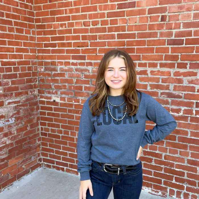 Dark Grey Local Crew Long Sleeve Neck T-shirt | size Small - Country Lace Boutique