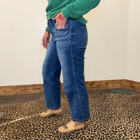 Dark Wash Mid Rise Ankle Boyfriend Turn Cuffed Risen Jeans - Country Lace Boutique