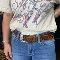 Diamond Justin Leather Tooled Belt / size 46 - Country Lace Boutique